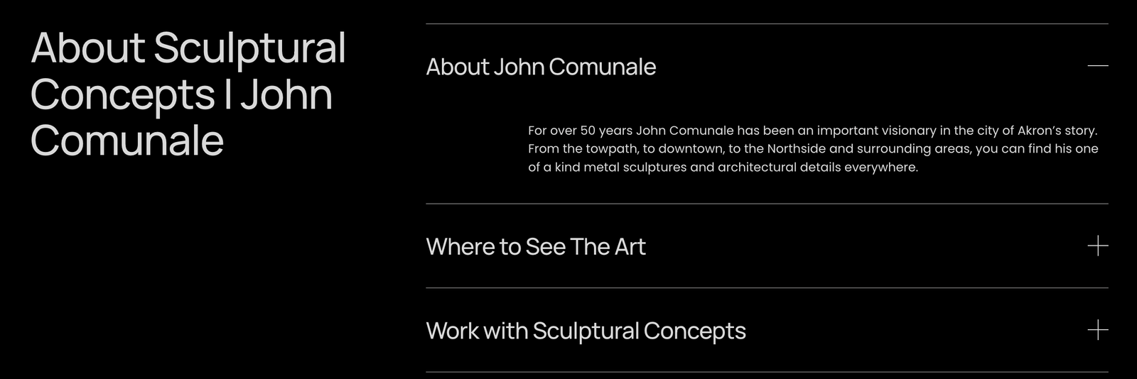 An example of content toggles for a website redesign