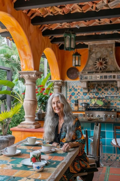 Beautiful old woman in a spanish kitchen