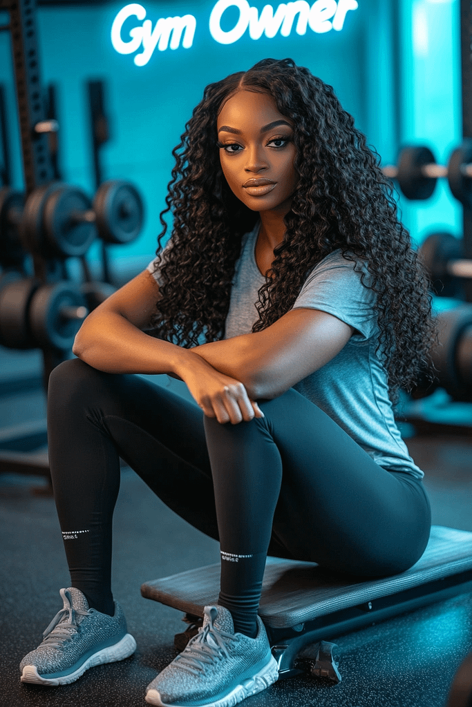 African American Woman Posing in her gym for a corpoate photo shoot. AI generated.